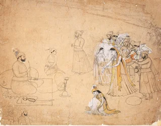 Ein Raja wird von Tänzern und Musikern unterhalten, ca. 1780